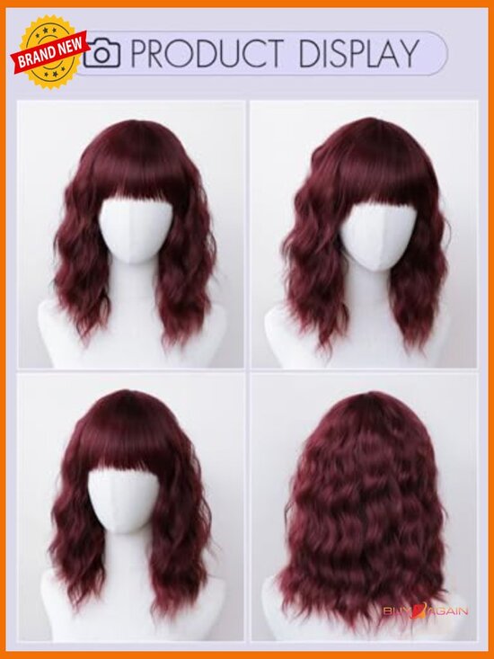 Short Wavy Curly Human Hair Wig with Bangs - Shoulder Length Heat Resistant Short Wavy Curly Human Hair Wig with Bangs - Shoulder Length  main image 4